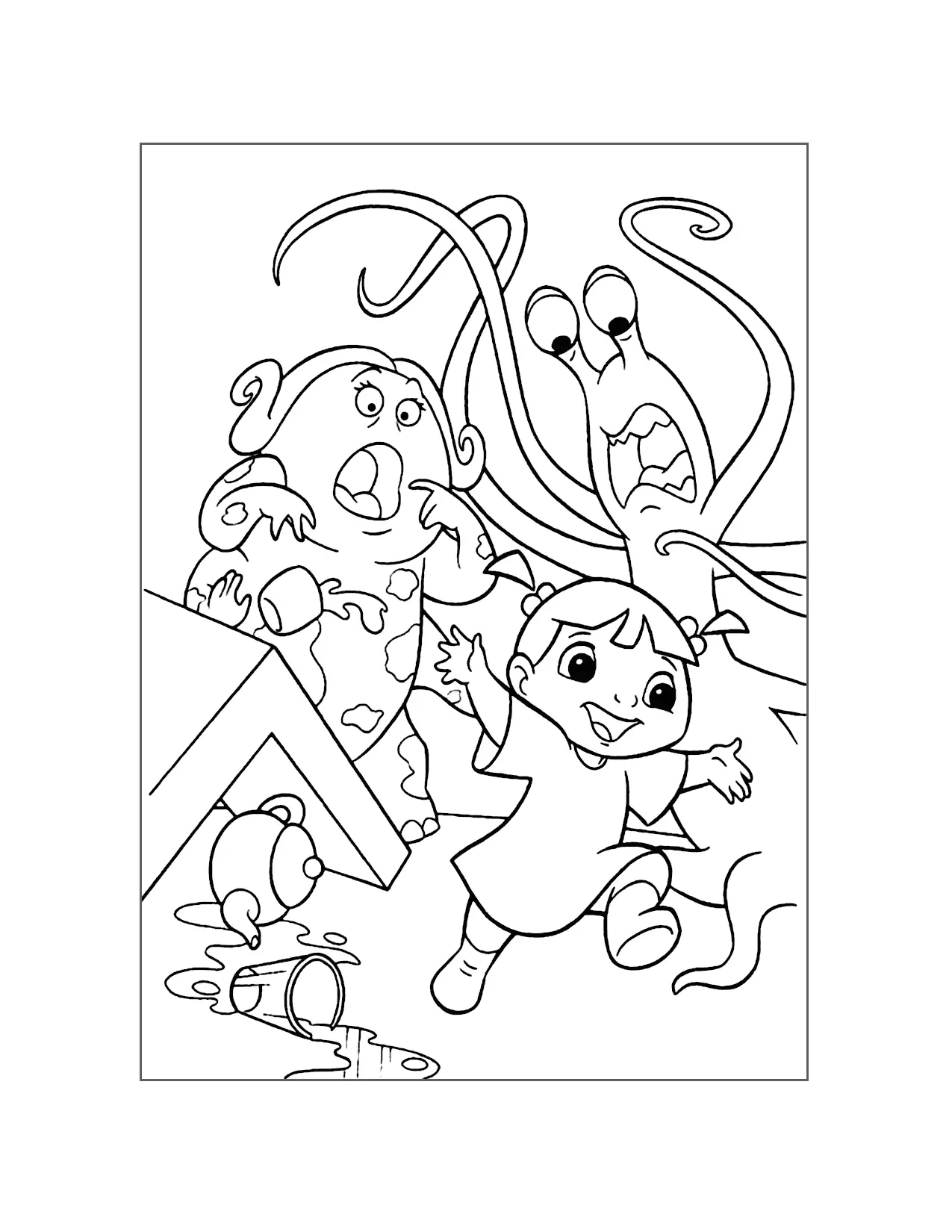 Boo Escapes Into Thesushi Restaurant Monsters Inc Coloring Page
