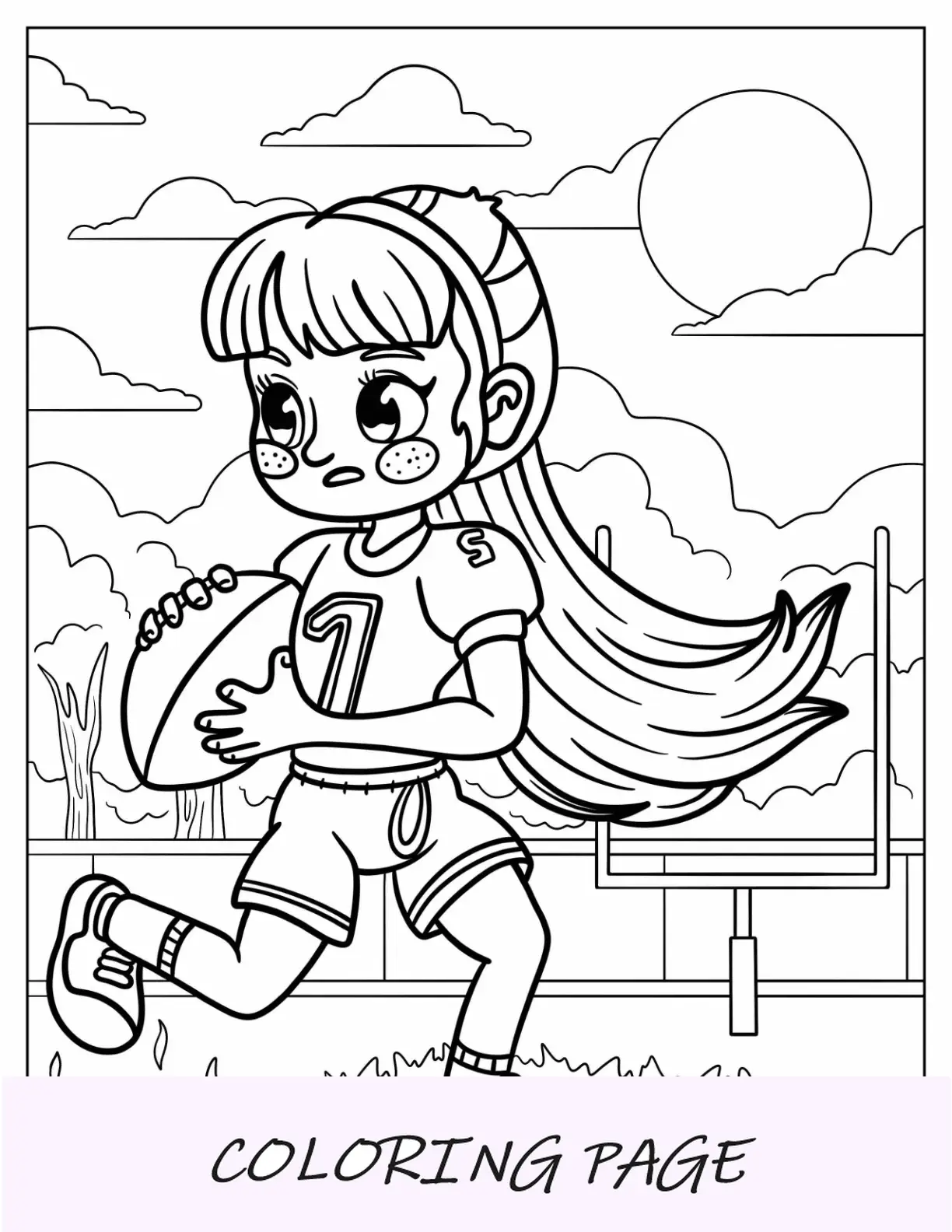 Pagina Para Colorear De Futbol Niña Jugador En El Campo