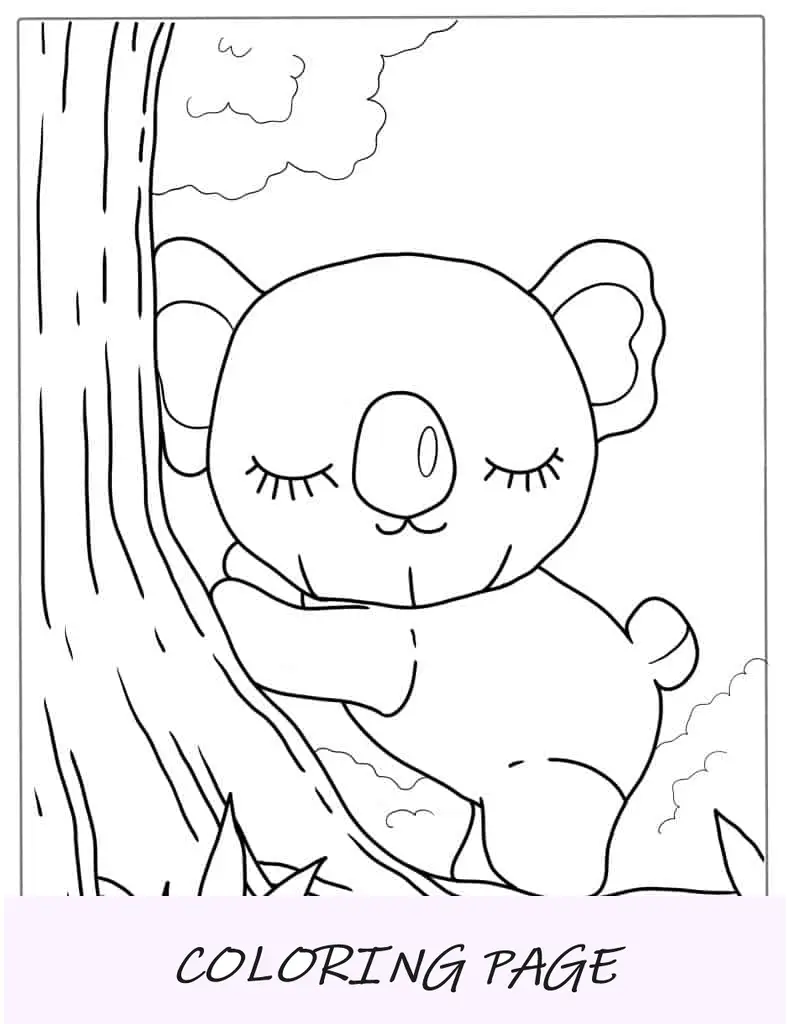 Página para colorir fácil de coala para crianças