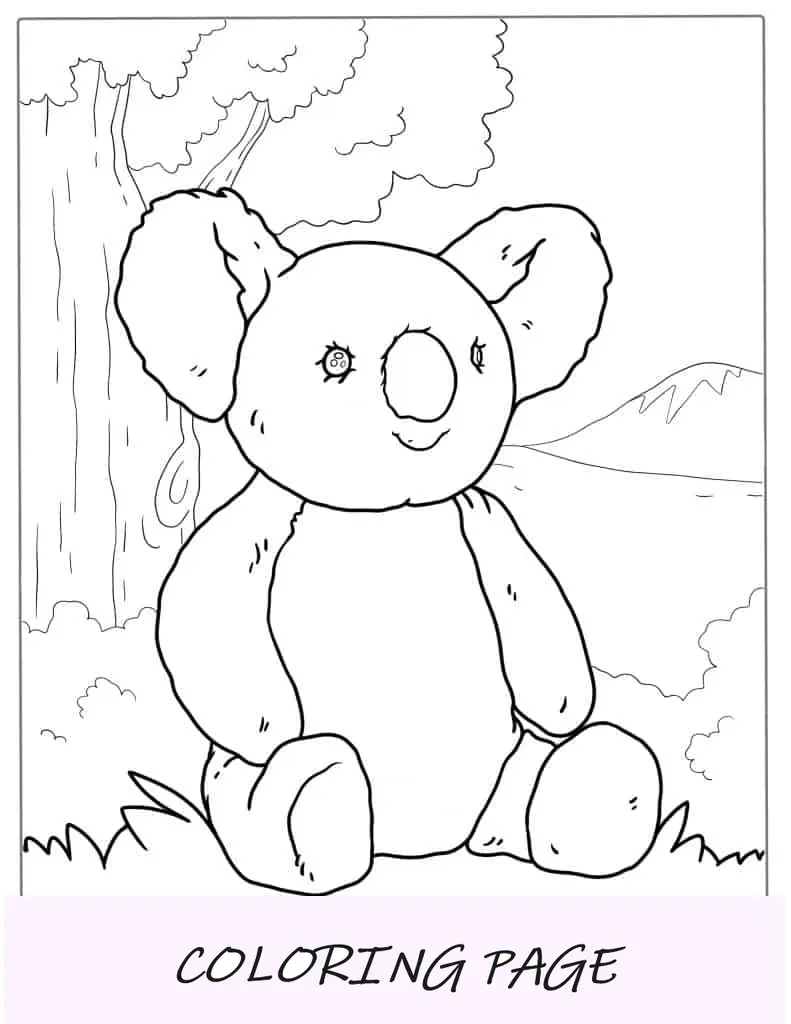 Urso coala sentado na grama para colorir