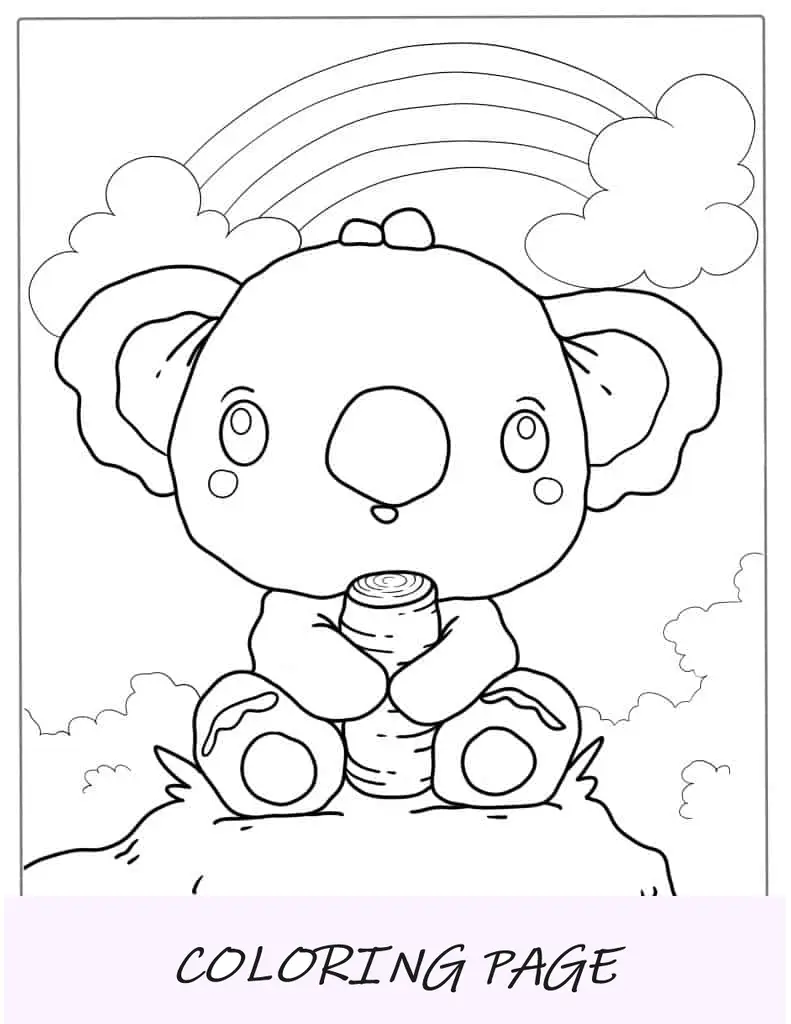Desenho de coala com arco-íris para colorir
