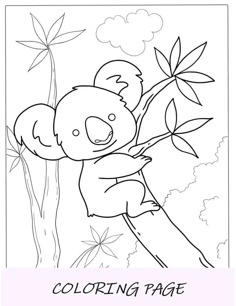 Coala fofo de desenho animado descansando na árvore
