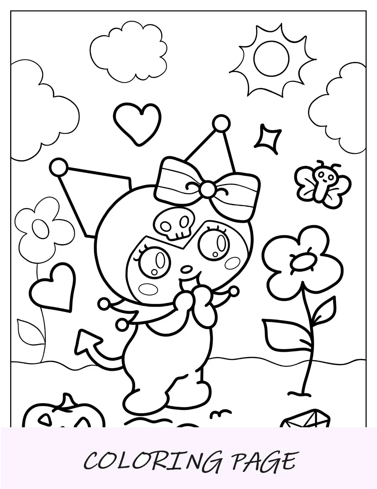 Pagina da colorare di Kuromi Eccitata per il fiore