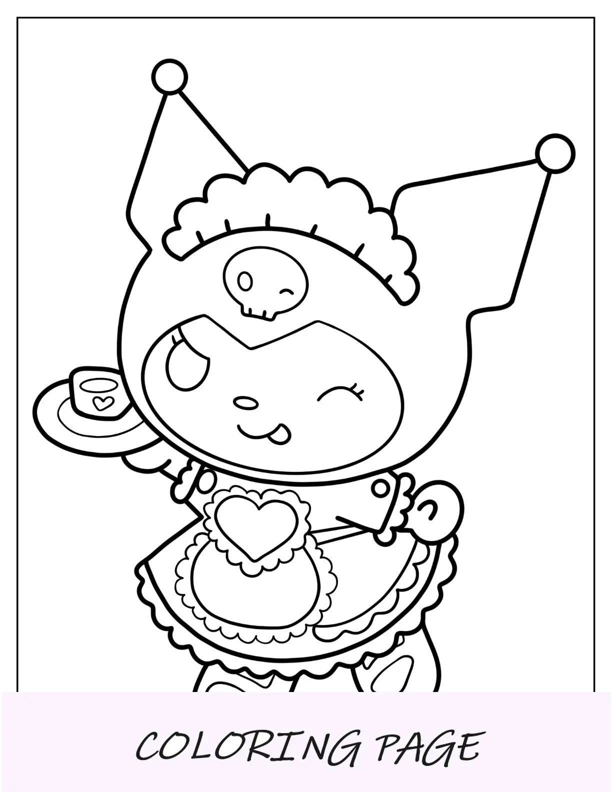 Pagina da colorare di Maid Kuromi che serve il tè