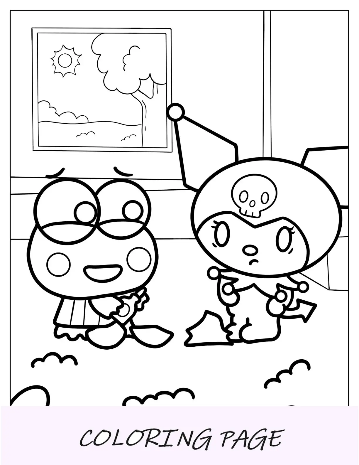 Pagina da colorare di Kuromi che parla con Keroppi