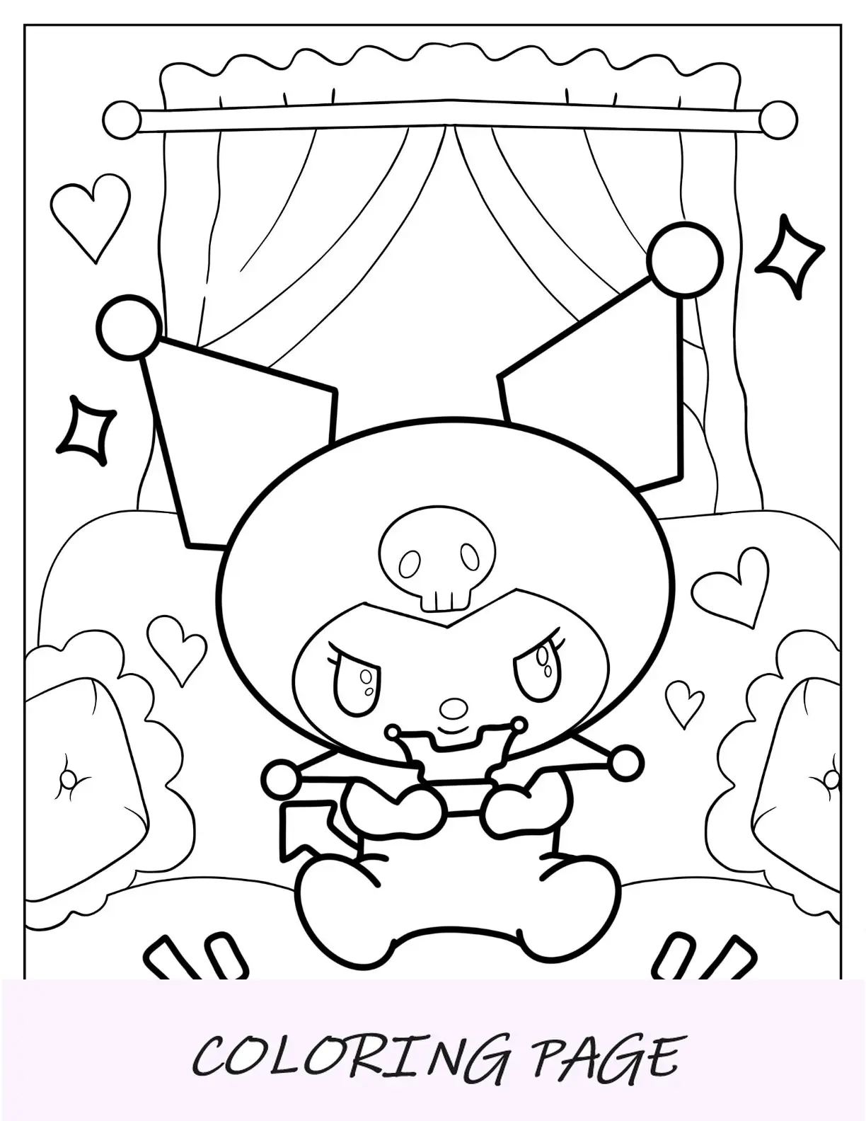 Pagina da colorare di Kuromi carina giocando al videogioco