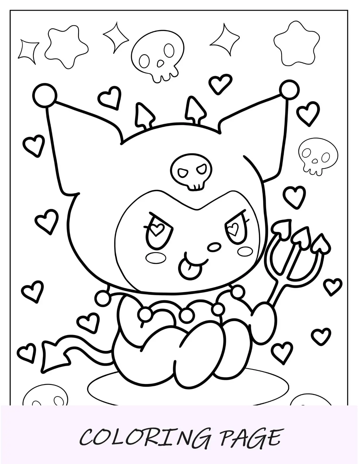 Pagina da colorare di Kuromi malvagio carino per bambini in età prescolare