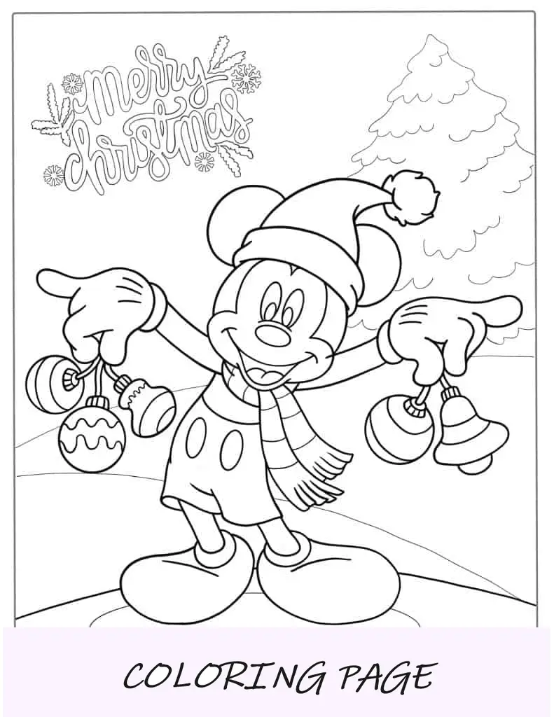 Pagina da colorare di Topolino a tema natalizio