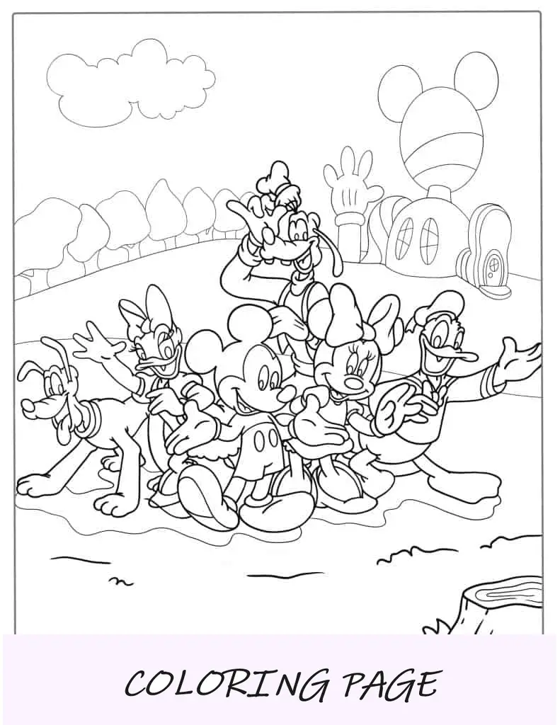 Foglio da colorare di Topolino con gli amici