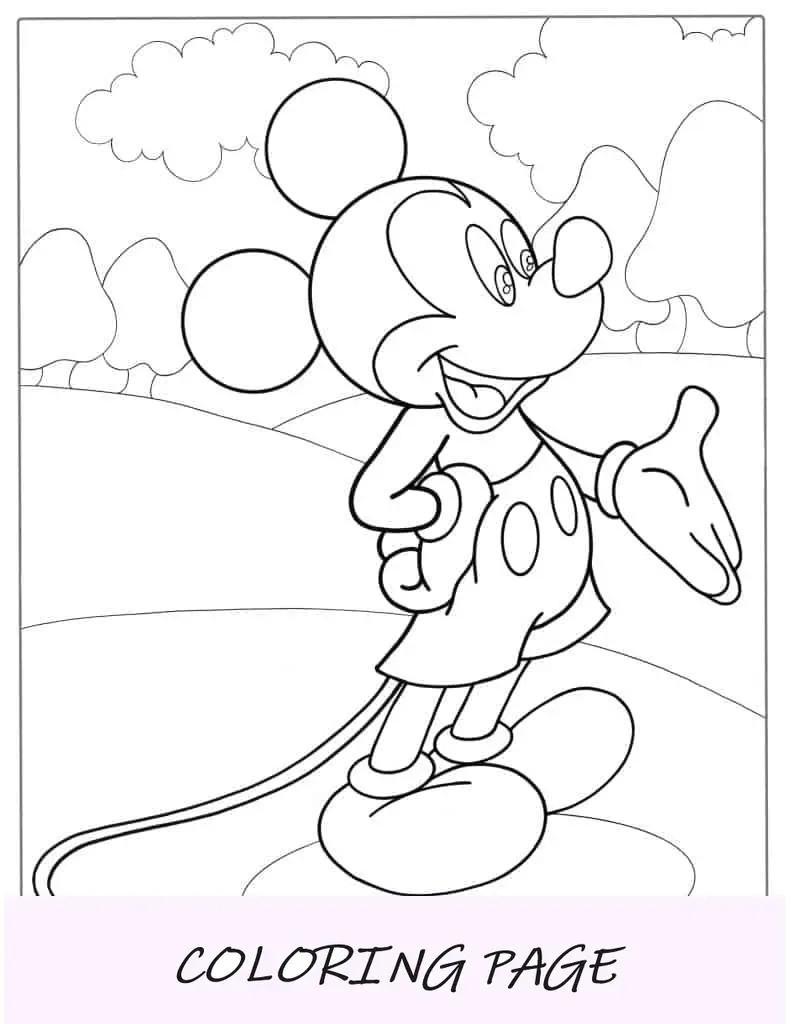 Pagina da colorare sorridente di Topolino