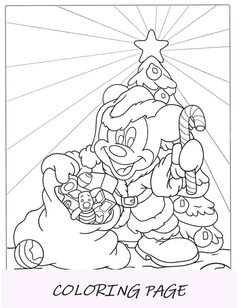 Pagina da colorare di Topolino vestito da Babbo Natale