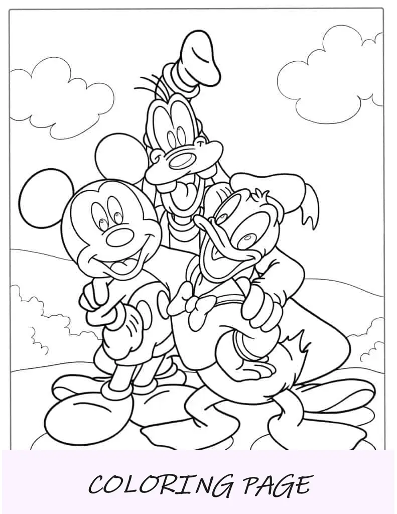Topolino con Paperino e Pippo da colorare