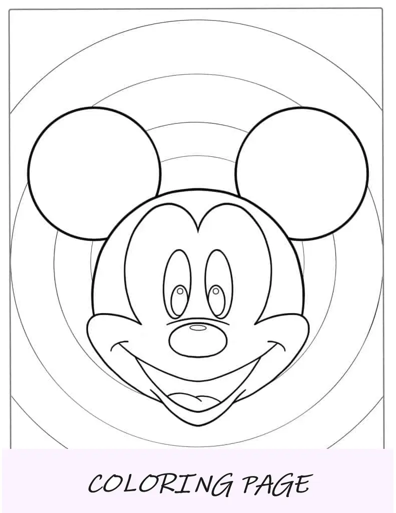 Foglio da colorare per bambini con il viso di Topolino