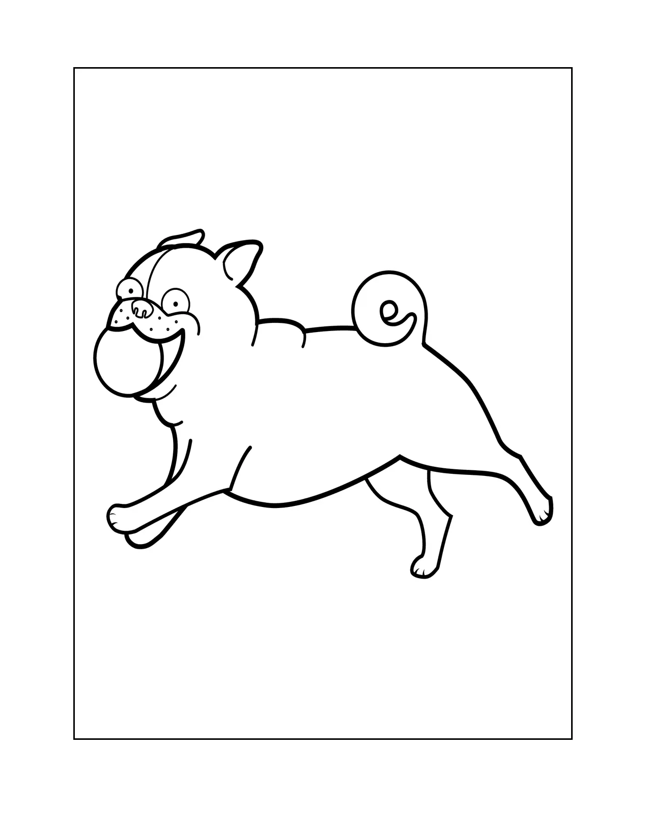 Happy Pug With A Ball Coloring Page