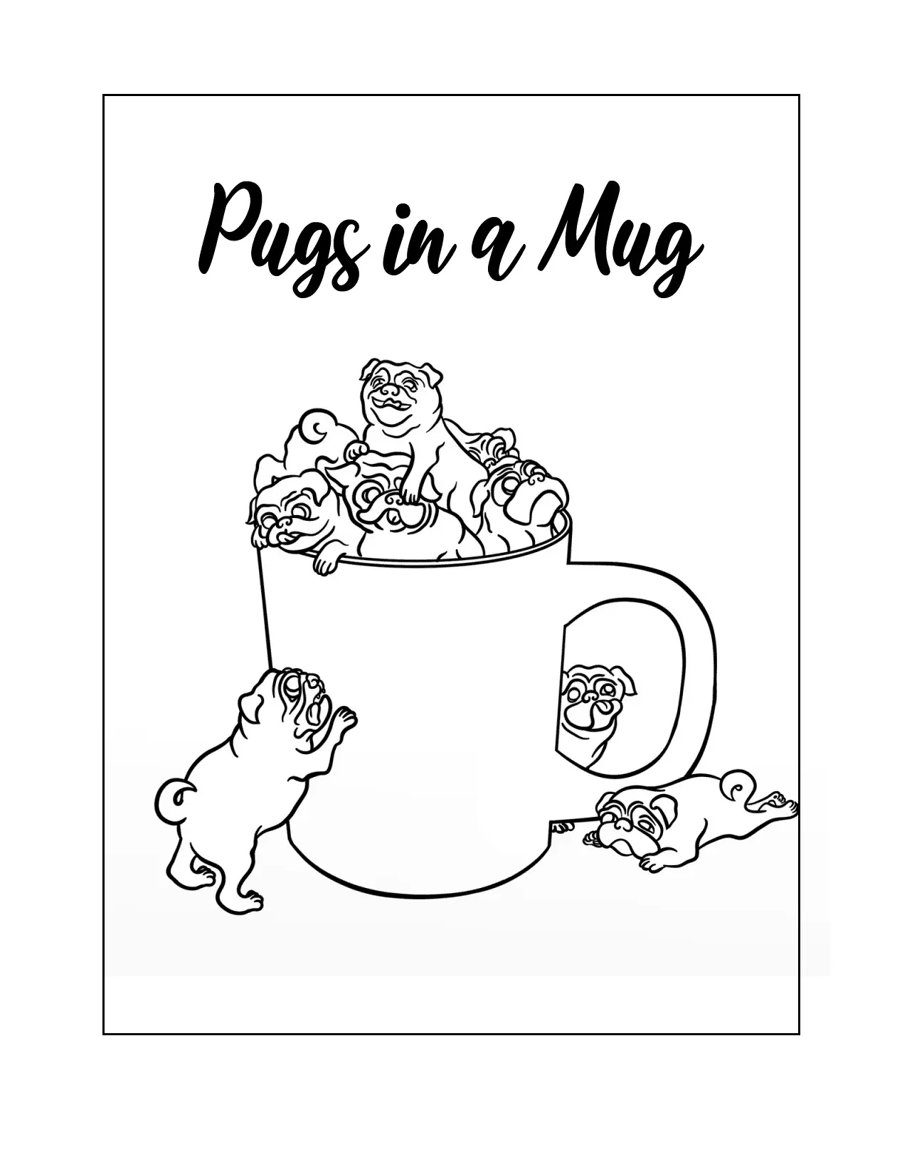 Pugs In A Mug Coloring Page