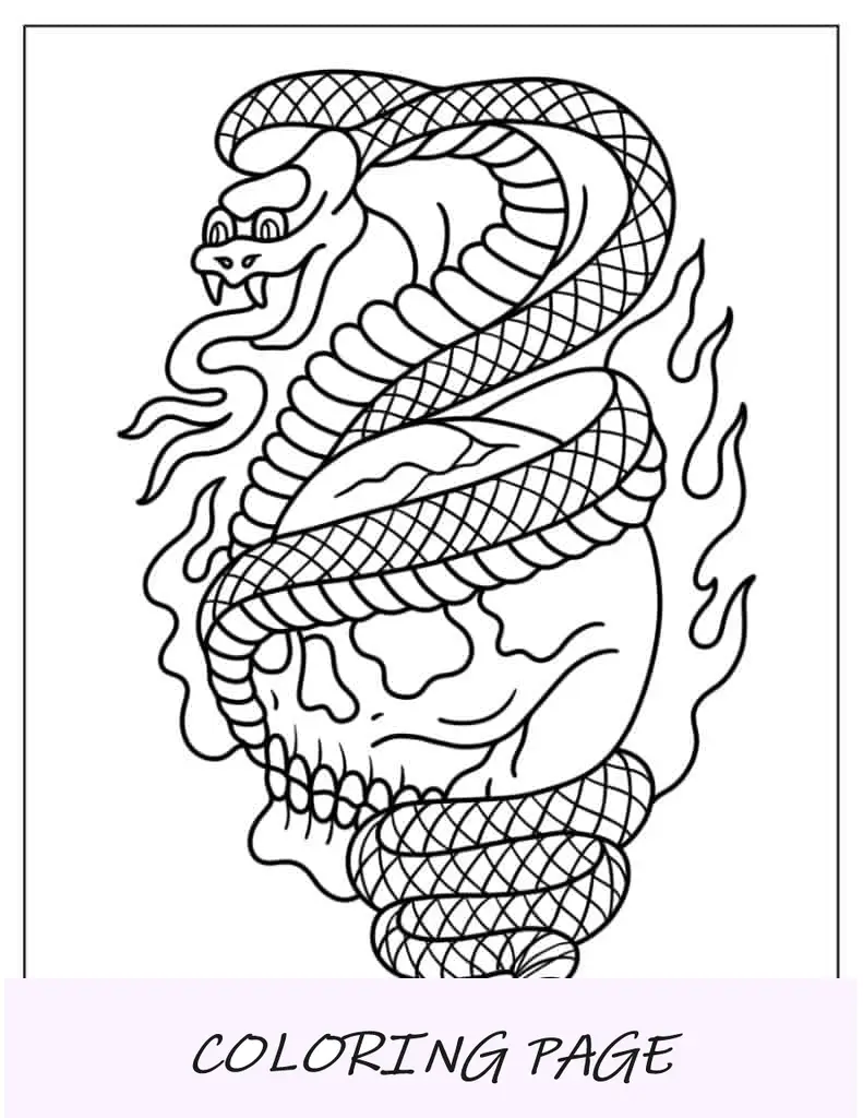 Calavera llameante con serpiente