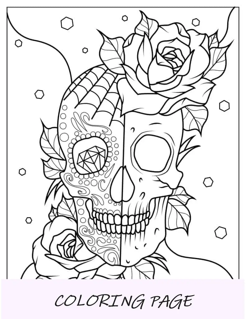 Caveira de Açúcar de Duas Caras com Rosas