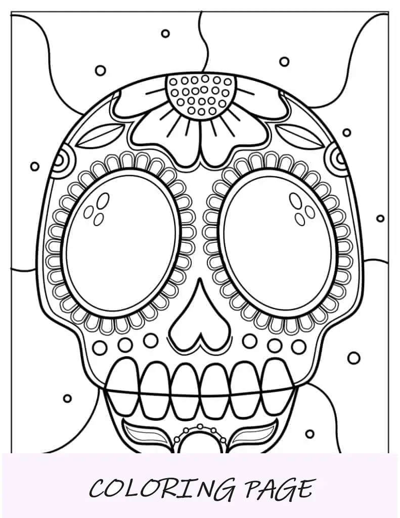 Folha para colorir simples de caveira de açúcar