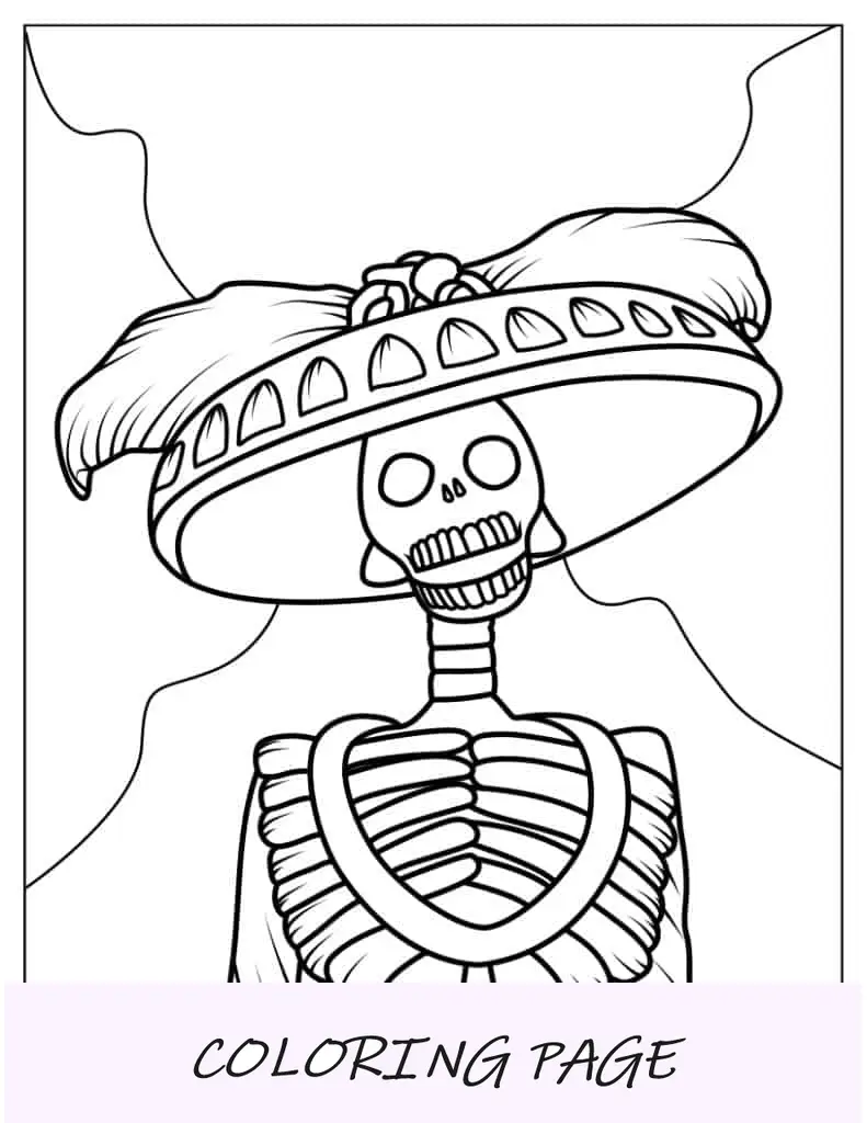 Contorno de esqueleto com grande sombrero