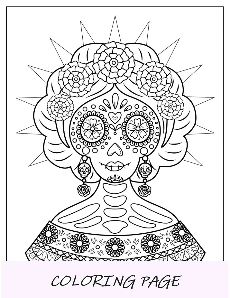 Mulher fácil com fantasia de rosto de açúcar para colorir