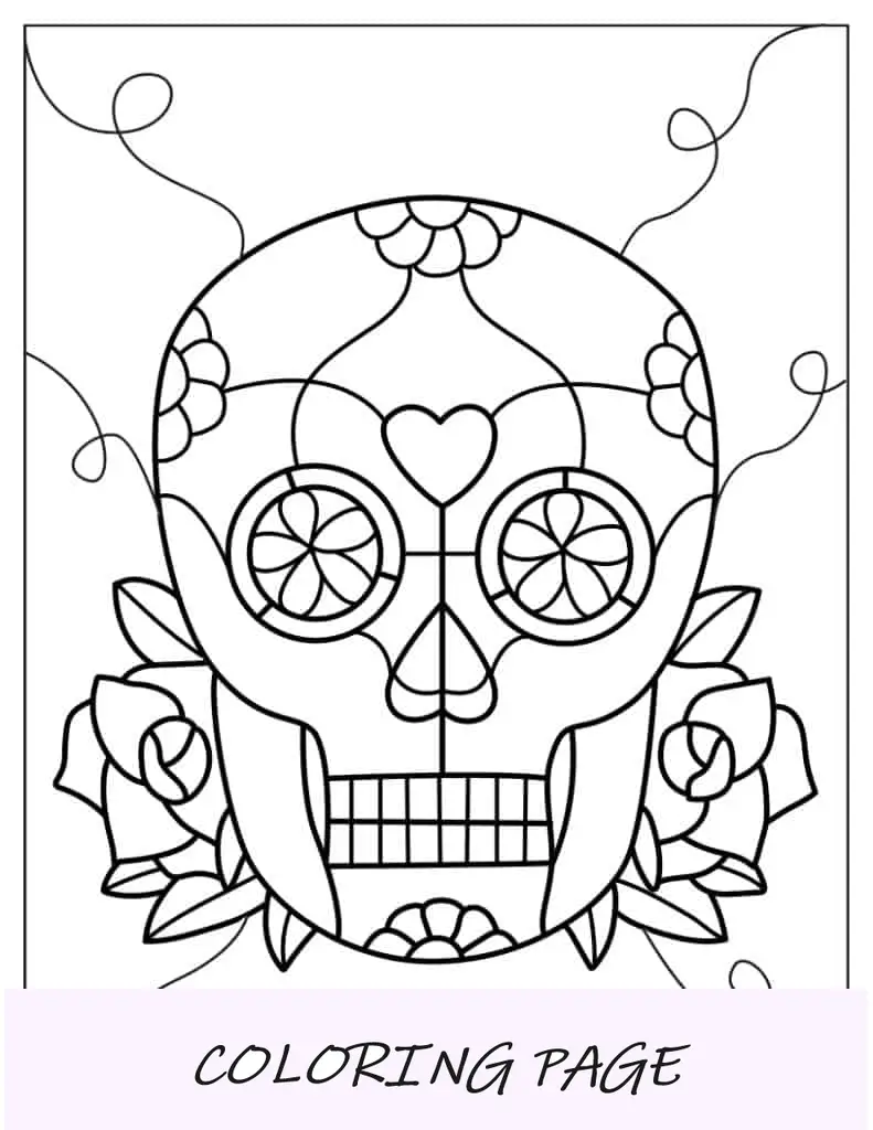 Página para colorir de caveira de cor fácil para crianças
