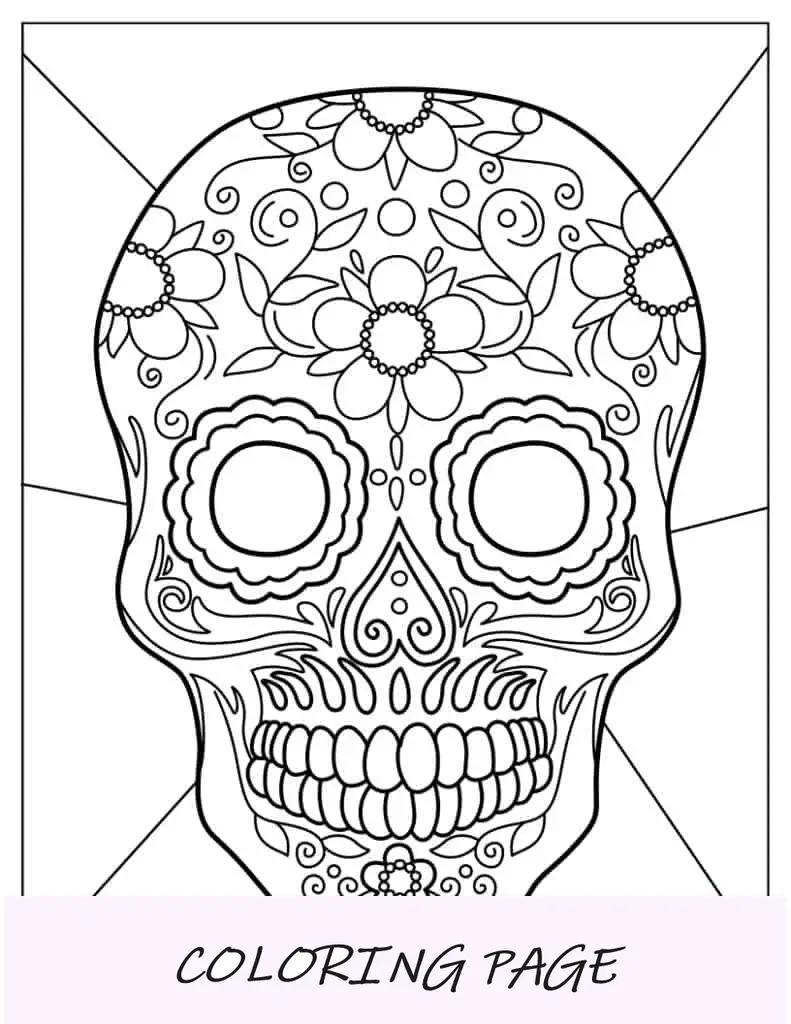 Folha para colorir de caveira de açúcar realista