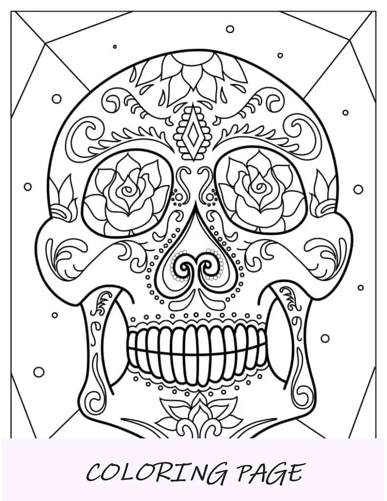 Crânio de açúcar gótico sorrindo para colorir_