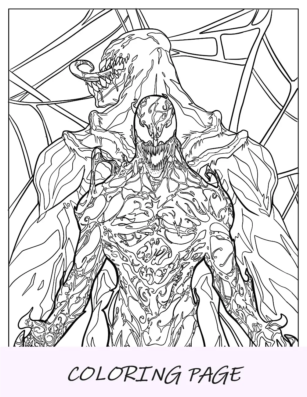 Página detallada para colorear de Carnage delante de Venom