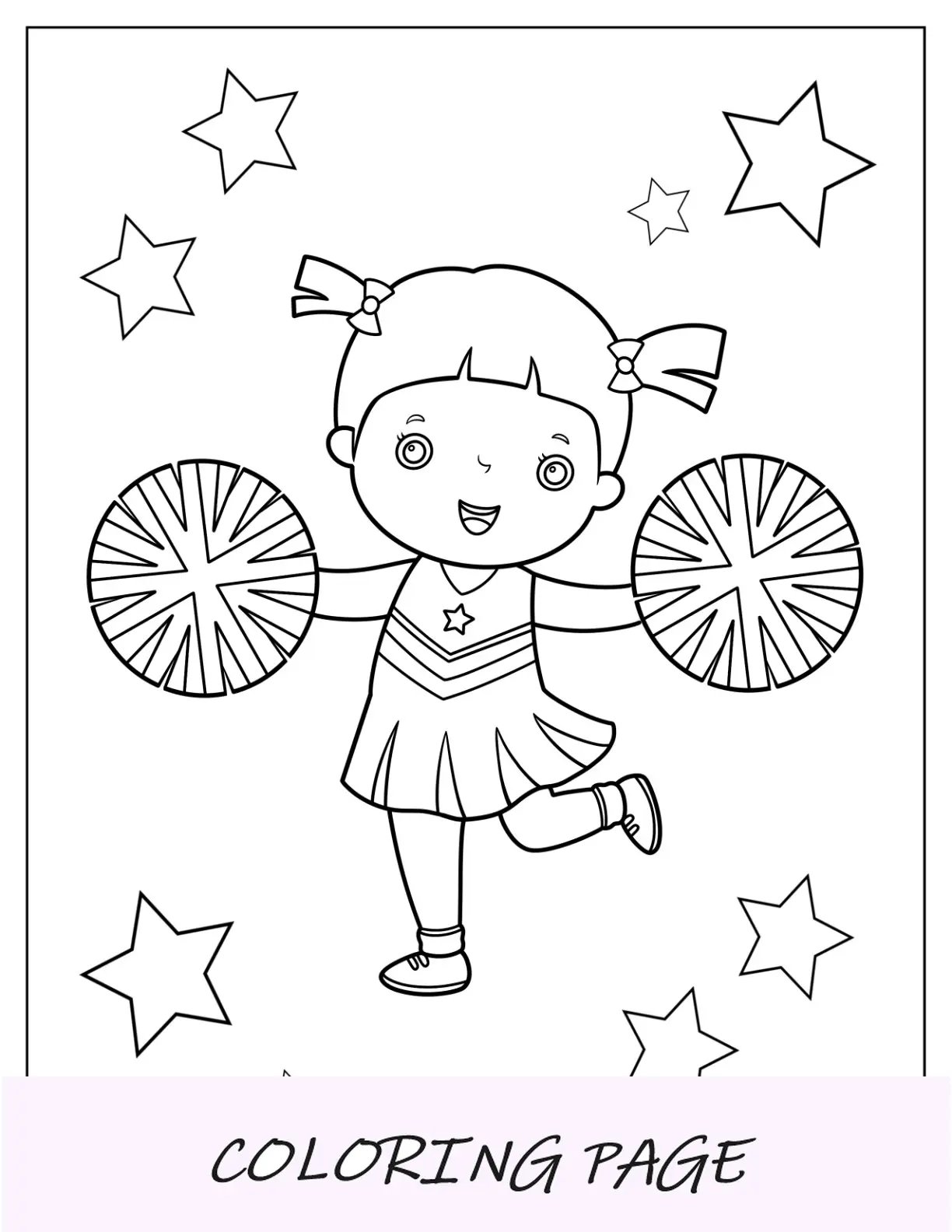 Porristas Página para colorear de Chibi animadora con estrellas para niños en edad preescolar