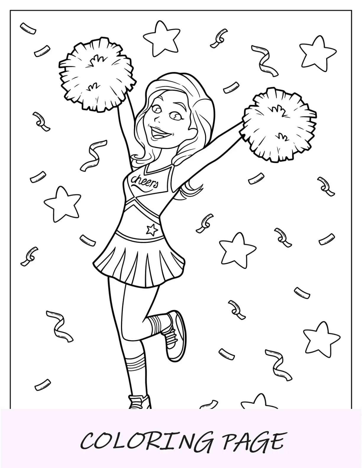 Porristas Página para colorear de animadora kawaii con confeti