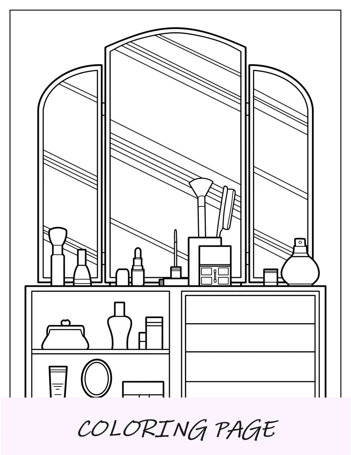 Vanity Desk con cassetti e pagina da colorare per il trucco impostata sulla parte superiore