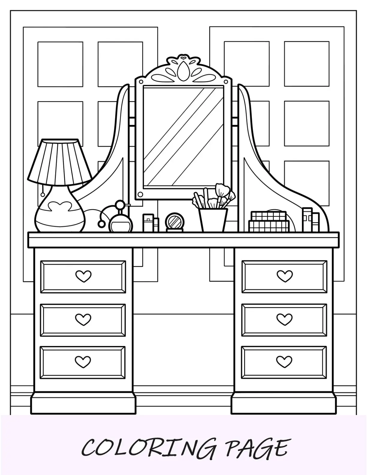 Vanity Desk Pieno Di Trucco Pagina Da Colorare