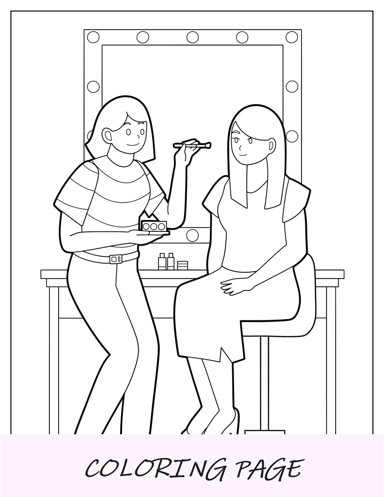 Trucco Pagina da colorare del truccatore che applica la polvere al cliente