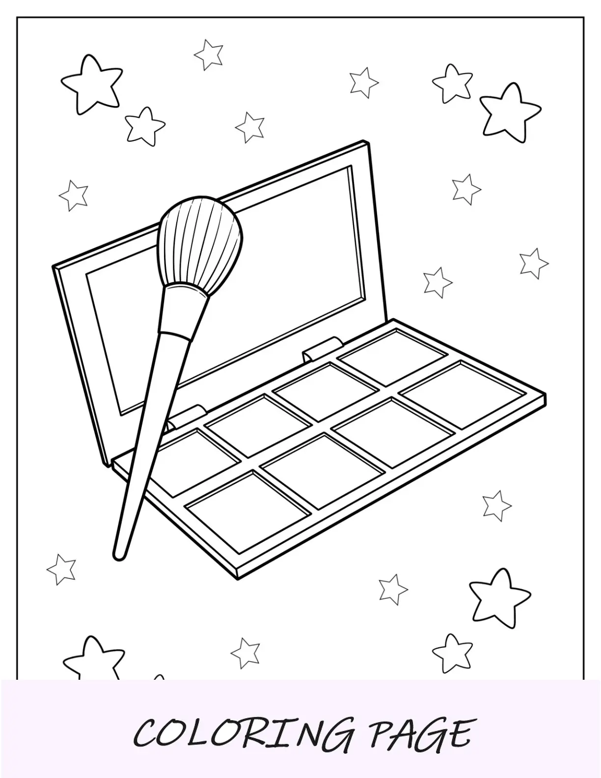 Trucco da colorare pagina di tavolozza di ombretti e pennello