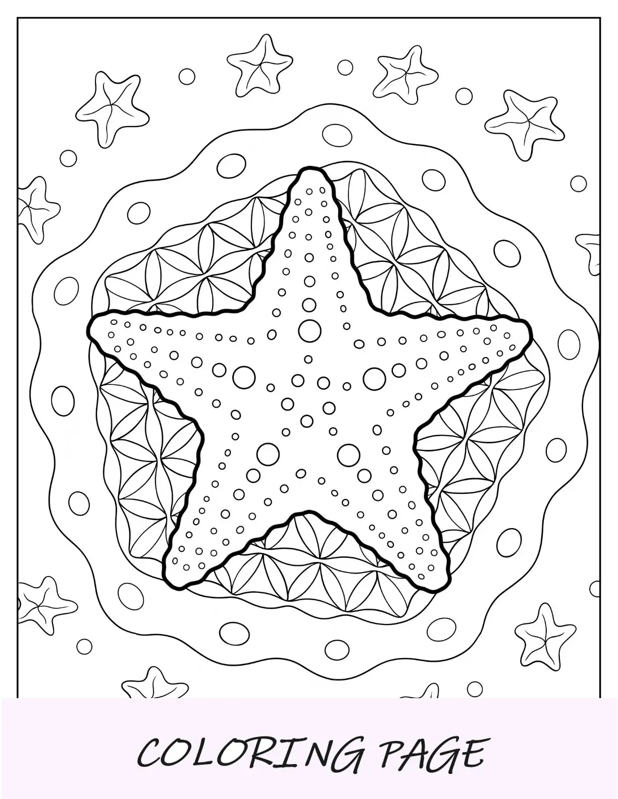Mandala simples de página para colorir de estrela do mar para crianças