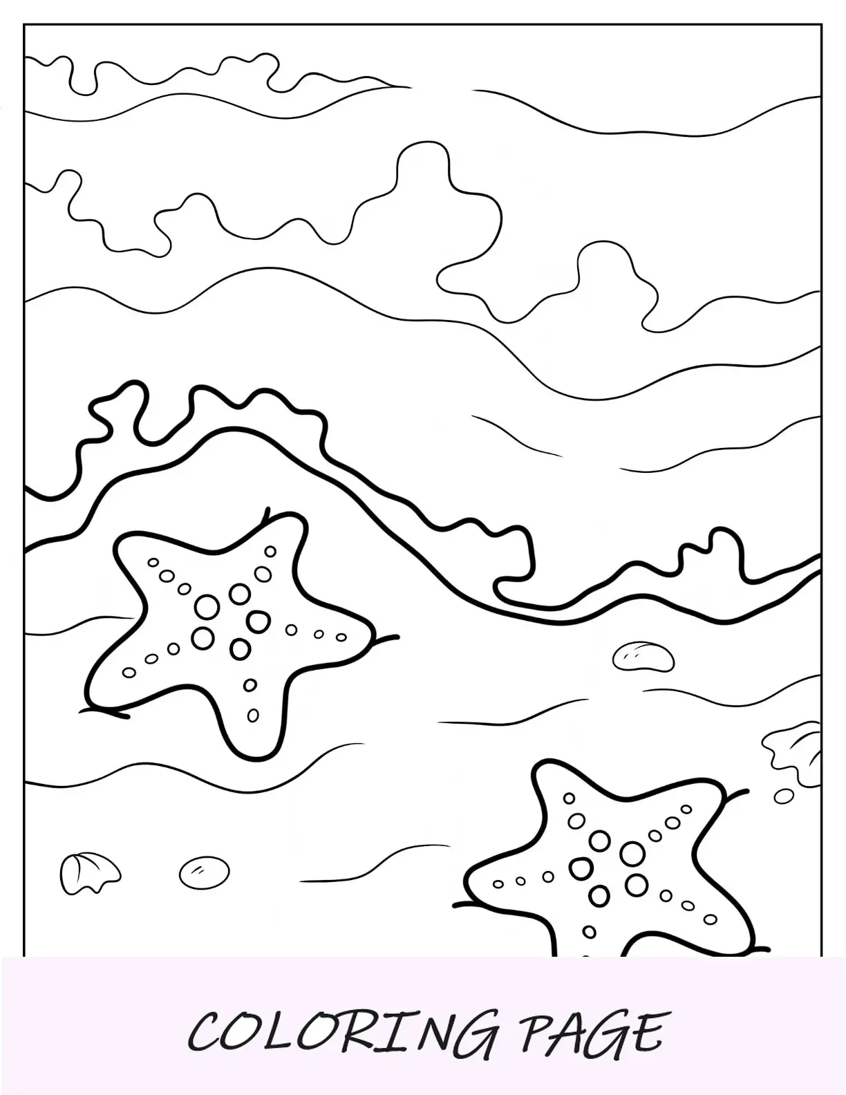 Página para colorir fácil de estrela do mar na areia para crianças