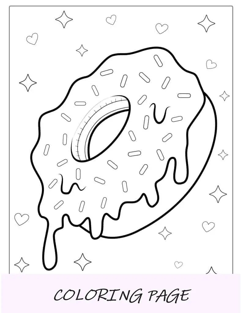 Página para colorir de donut com cobertura transbordando