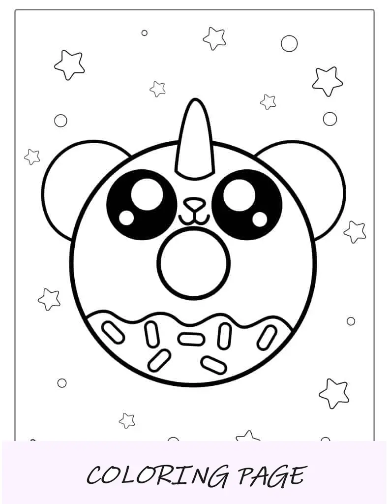 Folha para colorir de donut com tema de ursinho de pelúcia