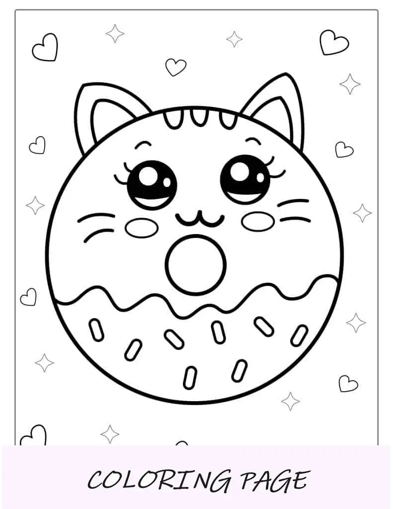 Página para colorir de donut com tema de gato