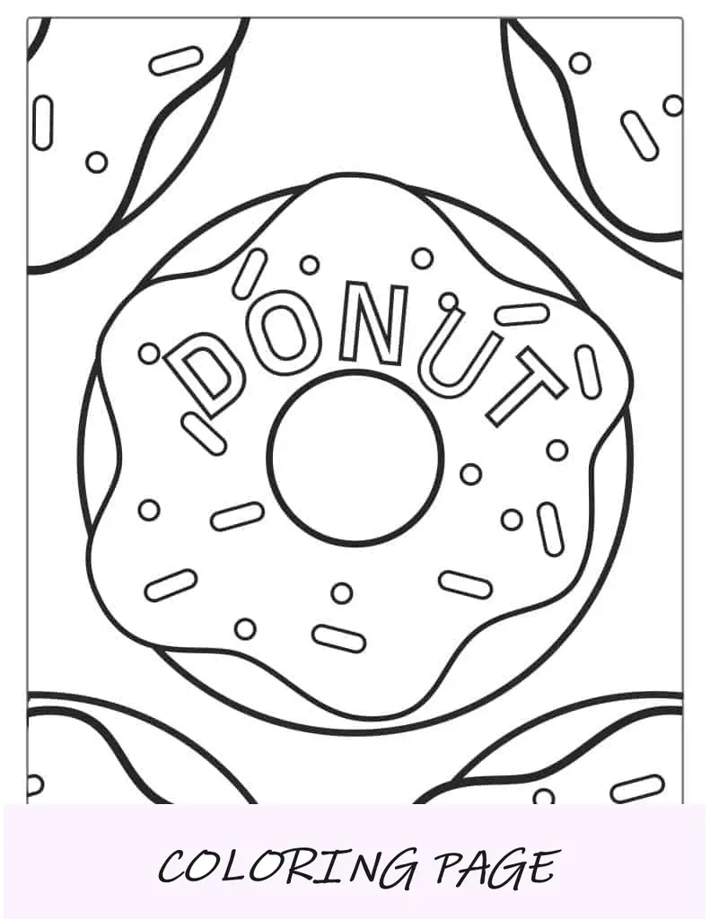 Contorno simples de donut com texto para colorir