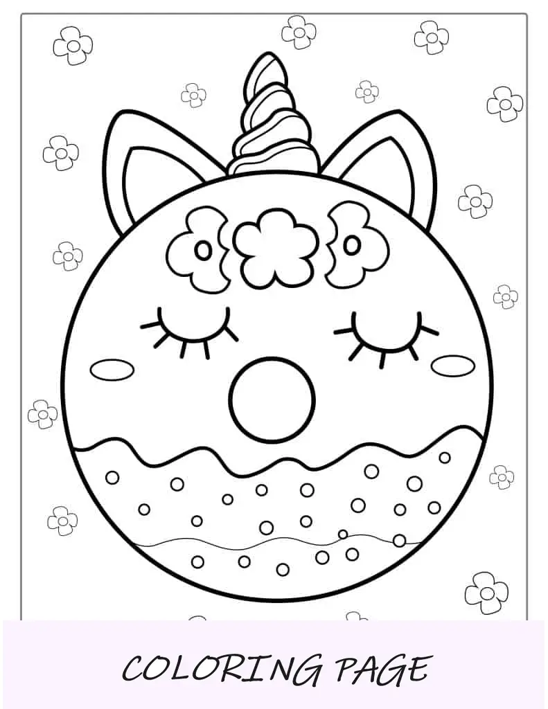 Donut super fofo com tema de unicórnio para colorir