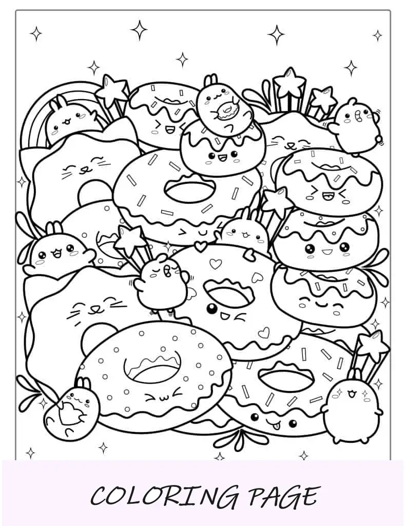 Página para colorir de arte Donut Kawaii para adultos