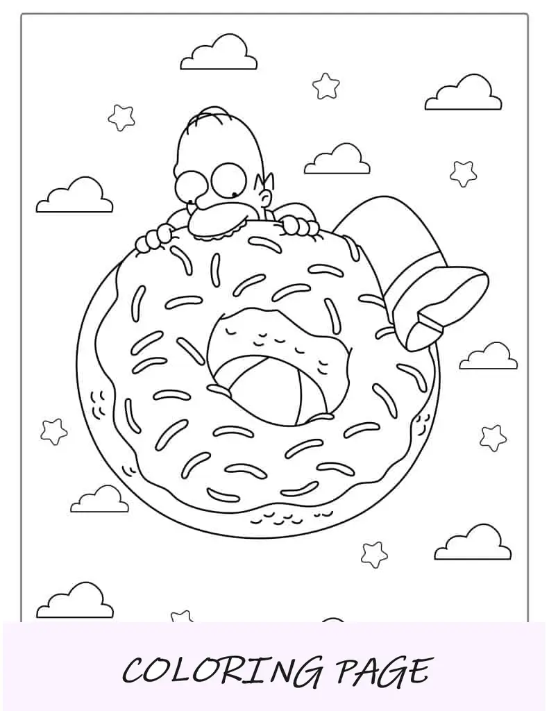Página para colorir de Homer comendo rosquinha grande