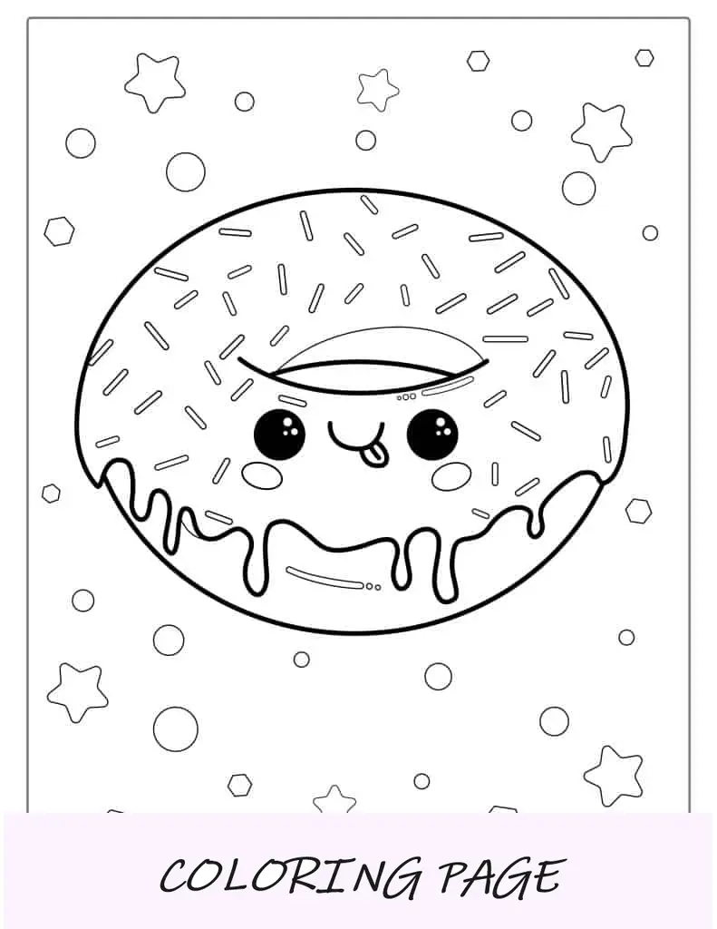Folha para colorir Kawaii de donut super fofo para crianças