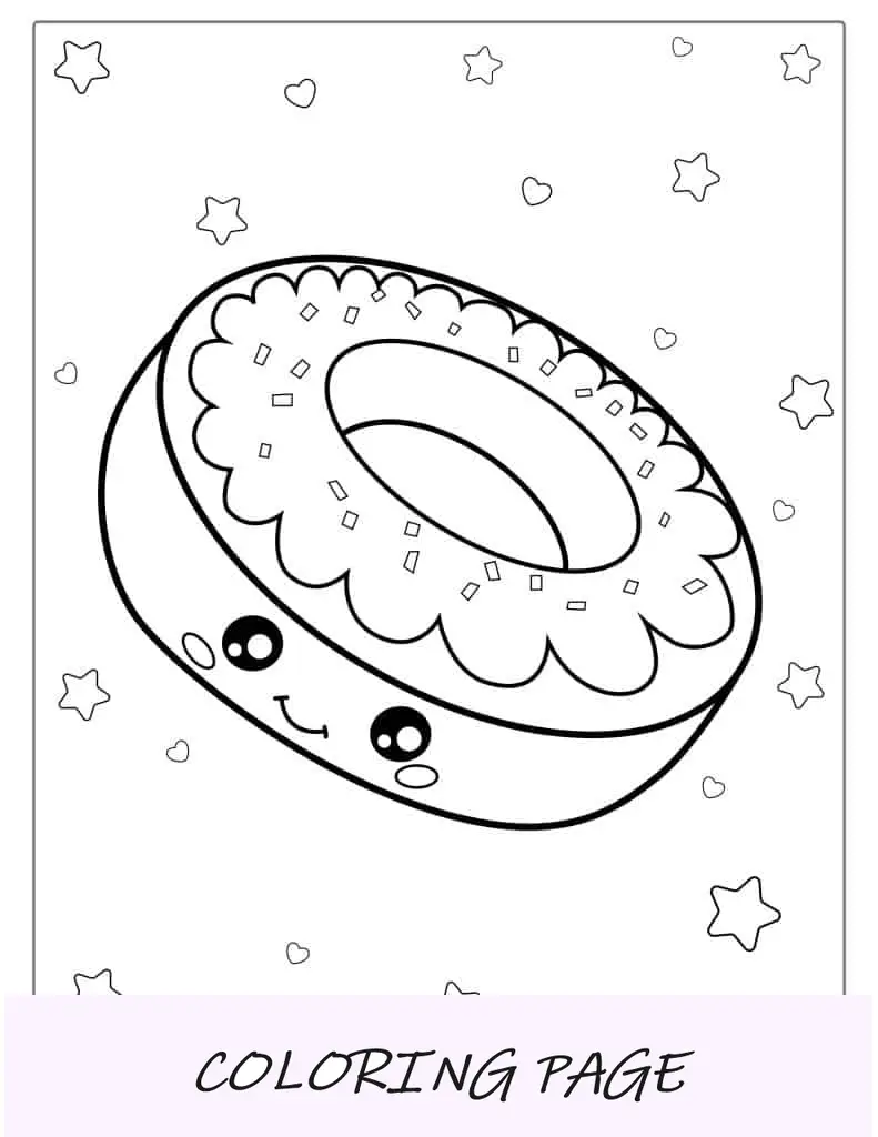 Folha para colorir de donut sorridente Kawaii