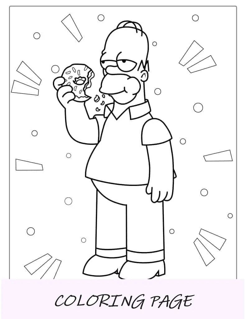 Homer Simpson comendo um donut para colorir