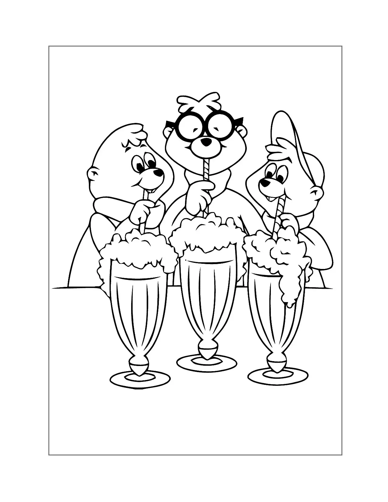 Chipmunks Drinking Milkshakes Coloring Page