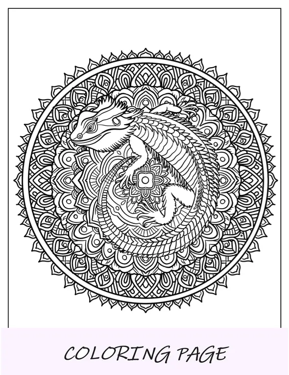 Mandala de página para colorir de dragão barbudo intrincada