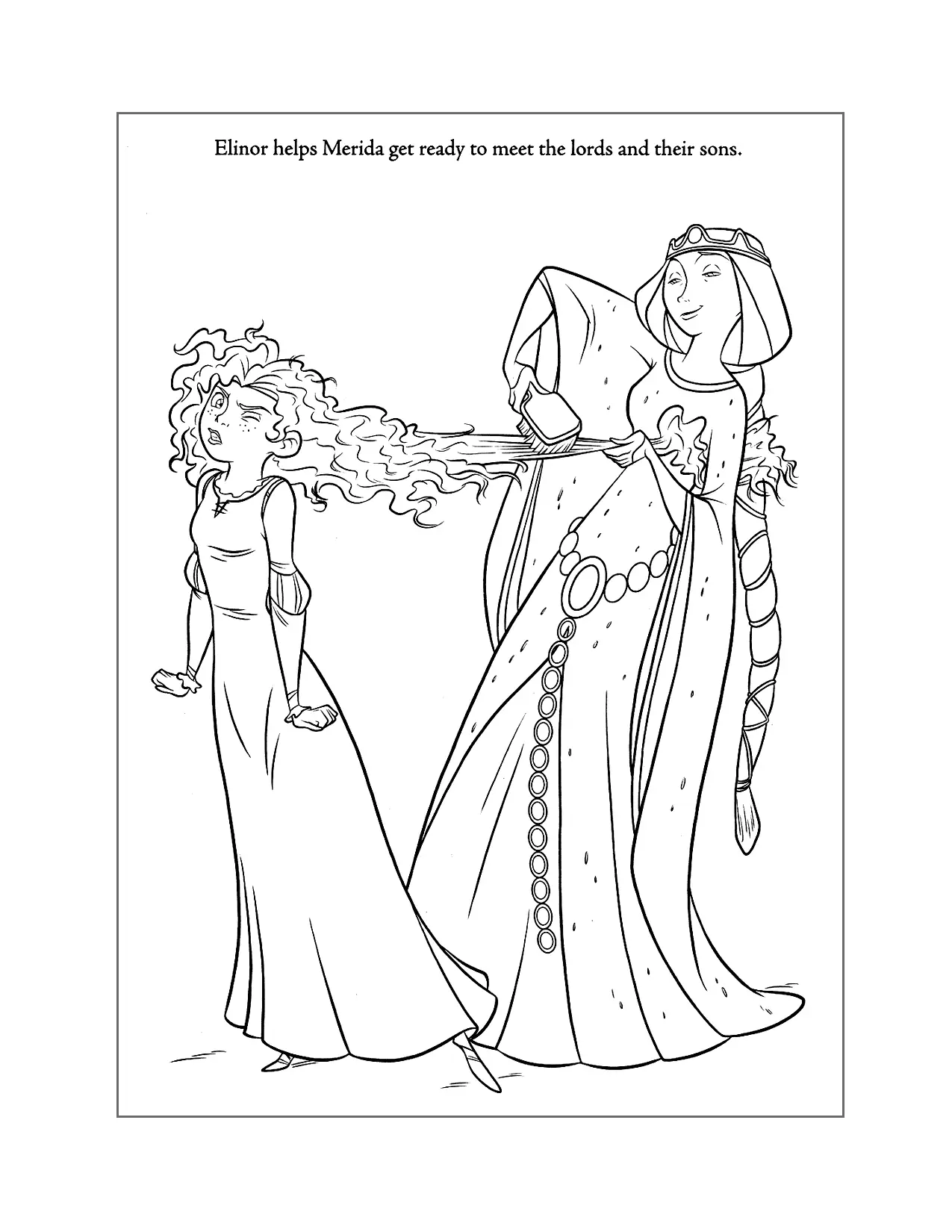 Merida Hair Brushing Coloring Page