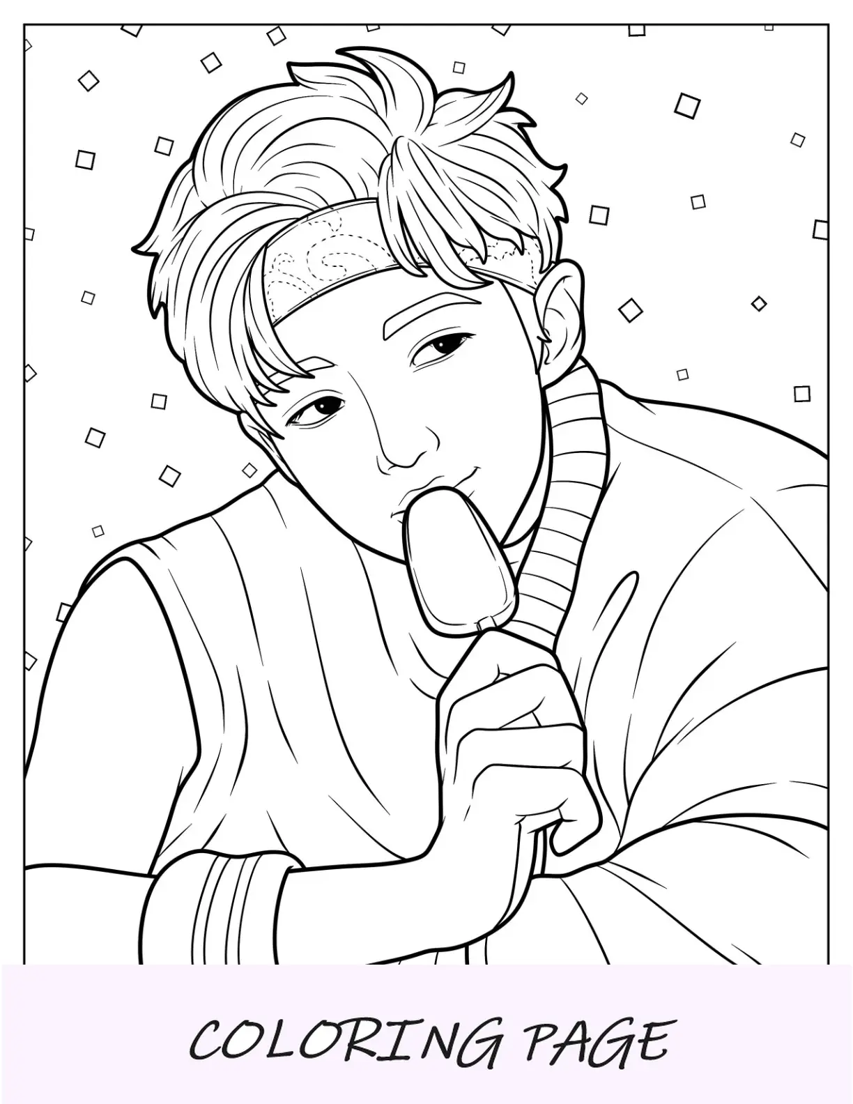 Página para colorir BTS de RM comendo picolé
